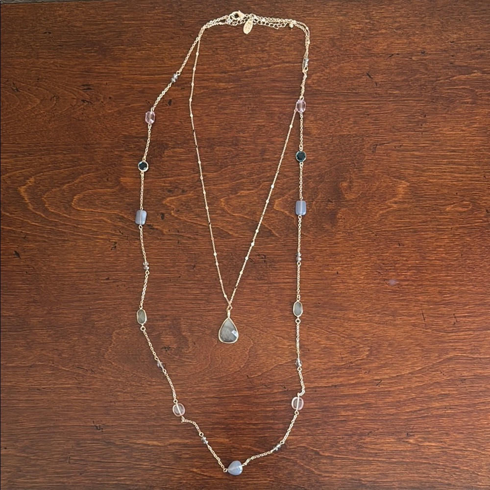 LOFT Outlet Women's Fashion Jewelry Gold and Blue Stone Necklace NWOT Never Worn